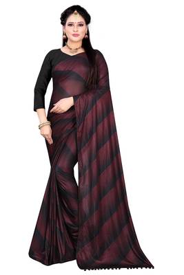 Wine printed lycra saree with blouse 1