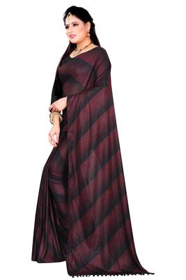 Wine printed lycra saree with blouse 2
