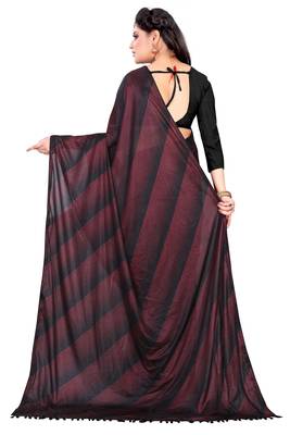 Wine printed lycra saree with blouse 3