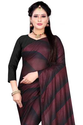 Wine printed lycra saree with blouse 4