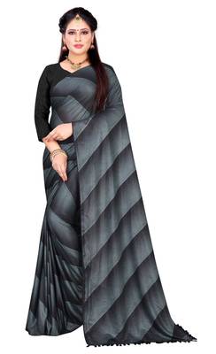 Black printed lycra saree with blouse 1