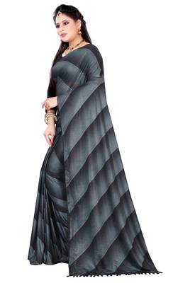 Black printed lycra saree with blouse 2