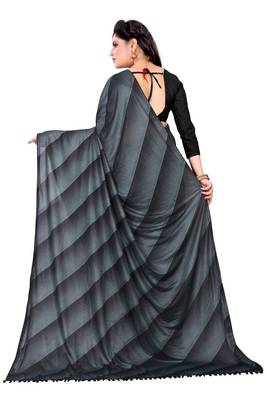 Black printed lycra saree with blouse 3