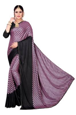 Purple printed lycra saree with blouse 2