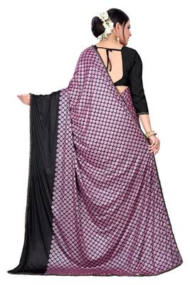 Purple printed lycra saree with blouse 3
