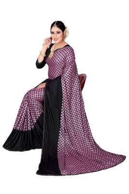 Purple printed lycra saree with blouse 4