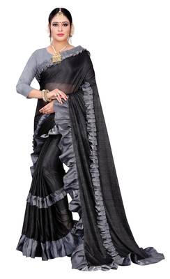 Black printed lycra saree with blouse 1