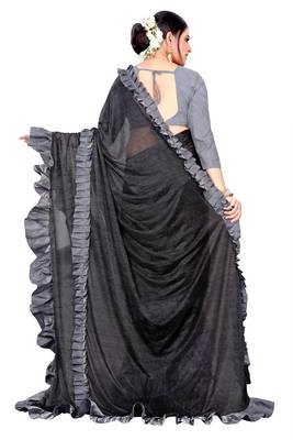 Black printed lycra saree with blouse 3
