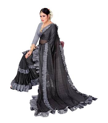 Black printed lycra saree with blouse 4