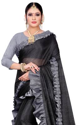 Black printed lycra saree with blouse 5