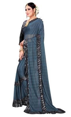Blue printed lycra saree with blouse 3