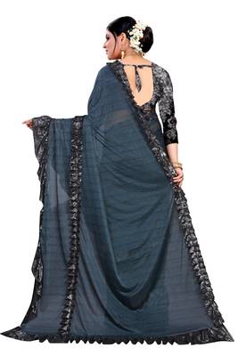 Blue printed lycra saree with blouse 4