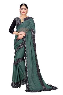 Green printed lycra saree with blouse 1