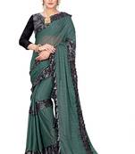 Green printed lycra saree with blouse