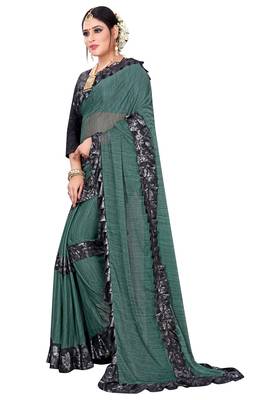 Green printed lycra saree with blouse 2