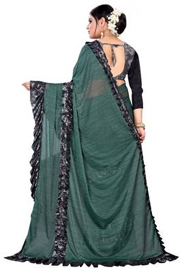 Green printed lycra saree with blouse 3