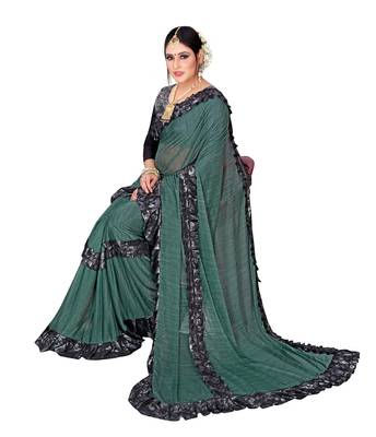 Green printed lycra saree with blouse 4