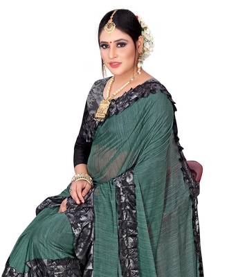 Green printed lycra saree with blouse 5