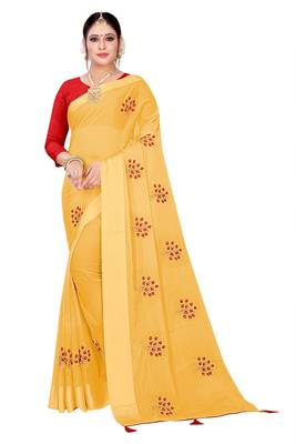 Yellow embroidered chiffon saree with blouse 1