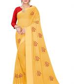 Yellow embroidered chiffon saree with blouse
