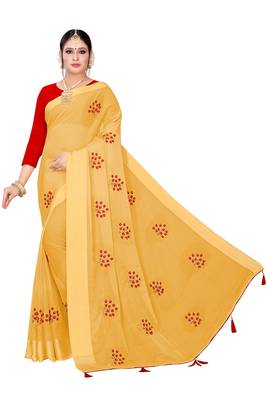 Yellow embroidered chiffon saree with blouse 2