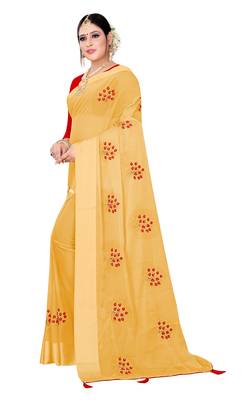 Yellow embroidered chiffon saree with blouse 3