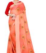 Peach embroidered chiffon saree with blouse