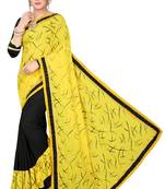 Yellow printed lycra saree with blouse