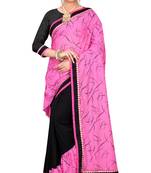 Pink printed lycra saree with blouse