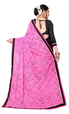 Pink printed lycra saree with blouse 3