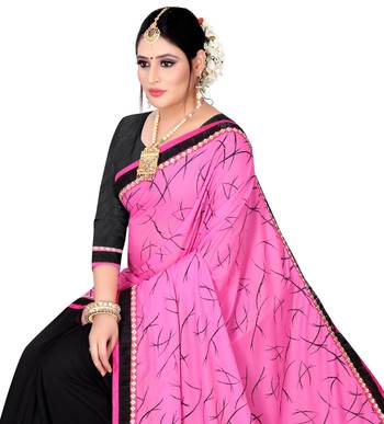 Pink printed lycra saree with blouse 5