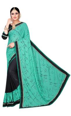 Blue printed lycra saree with blouse 1