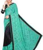 Blue printed lycra saree with blouse