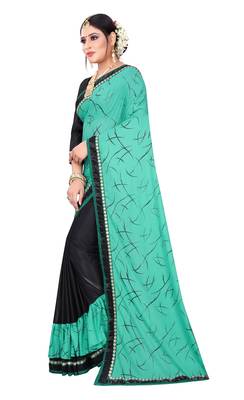 Blue printed lycra saree with blouse 2