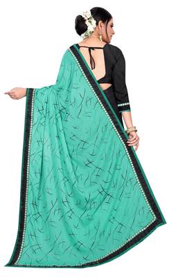 Blue printed lycra saree with blouse 3
