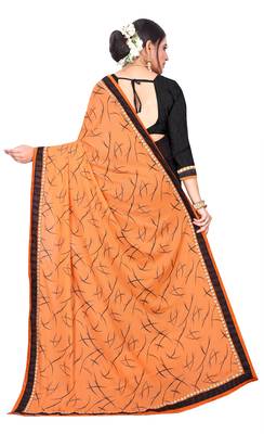 Orange printed lycra saree with blouse 3