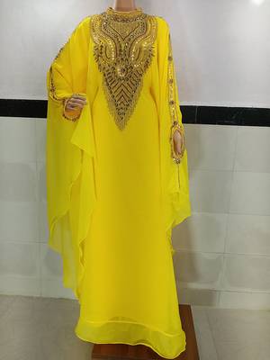 yellow Georgette Zari Work Islamic Kaftan  1