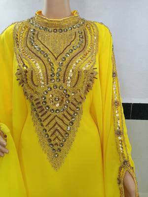yellow Georgette Zari Work Islamic Kaftan  2