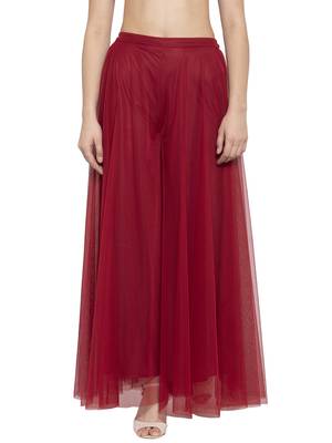 Red plain Net palazzo pants 1