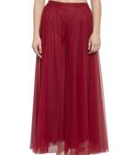 Red plain Net palazzo pants