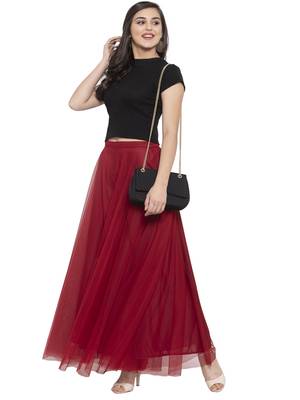 Red plain Net palazzo pants 5