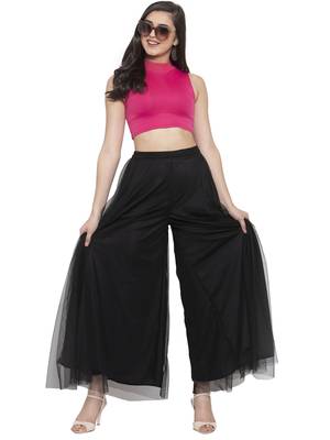 Black plain Net palazzo pants 5