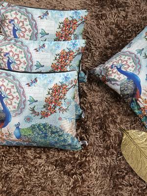 Peacock Arena Printed Cushion Cover 12"x12" (Set of 5) 1