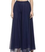 blue plain Net palazzo pants