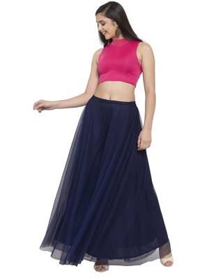 blue plain Net palazzo pants 5