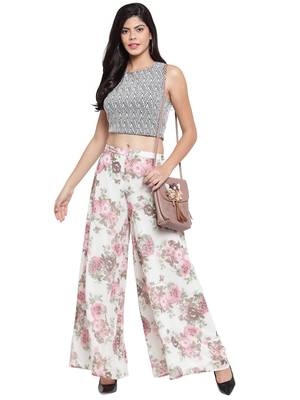 White plain Georgette palazzo pants 5