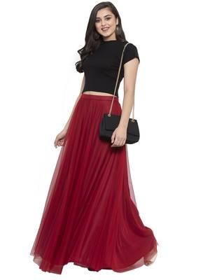 Maroon printed net skirts 5