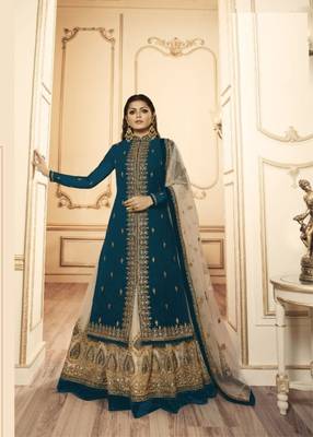 Turquoise embroidered georgette salwar 1