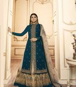 Turquoise embroidered georgette salwar