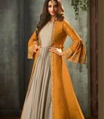Yellow embroidered georgette semi stitched salwar with dupatta